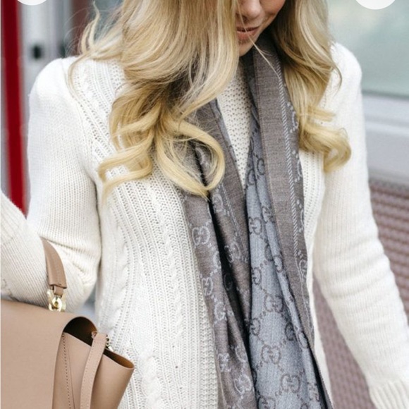 NWT Authentic Gucci GG Tricot Wool Bicolor Scarf Multi Charcoal Gray Unisex - Picture 11 of 11